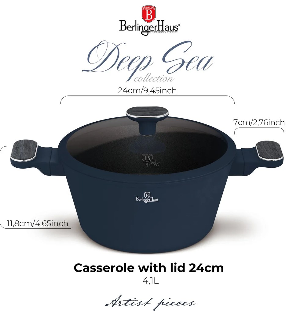 Berlinger Haus tapadásmentes indukciós Lábas fedővel 4,3 L matt kék