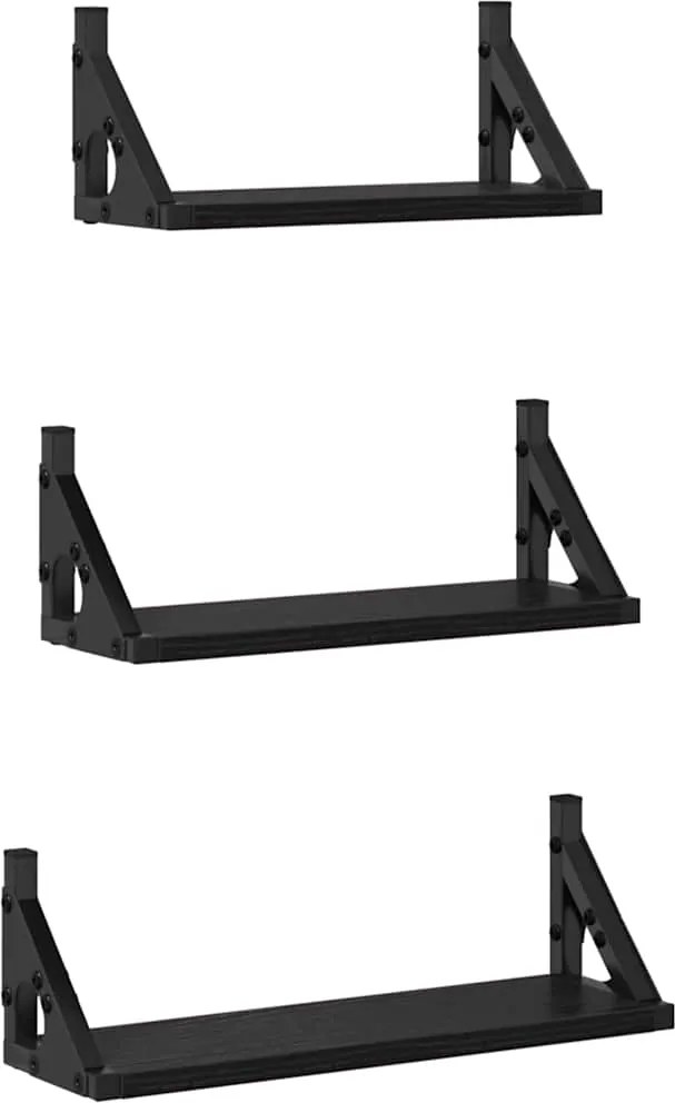 vidaXL Falpolc Falra szerelhető tárolóval 3 pcs Fekete tölgy