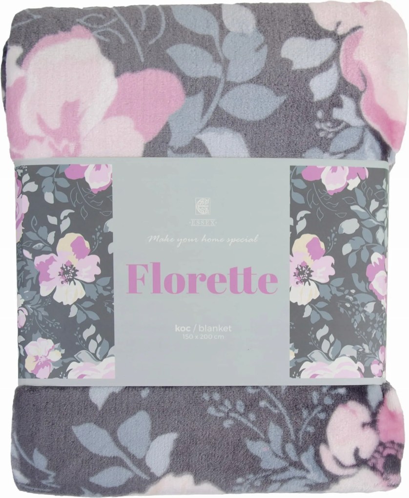 Florette meleg mikroszálas takaró 150x200 rózsaszín-szürke virágok