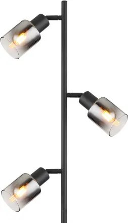 Globo 54308S Állólámpa fém fekete matt, füstszínű üveg, átlátszó futás, fekete PVC kábel, lábkapcsoló a kábelben, ø: 230mm, M:1540mm, kábelhossz 1800mm, nem tartozék: 3x E14 40W 230V