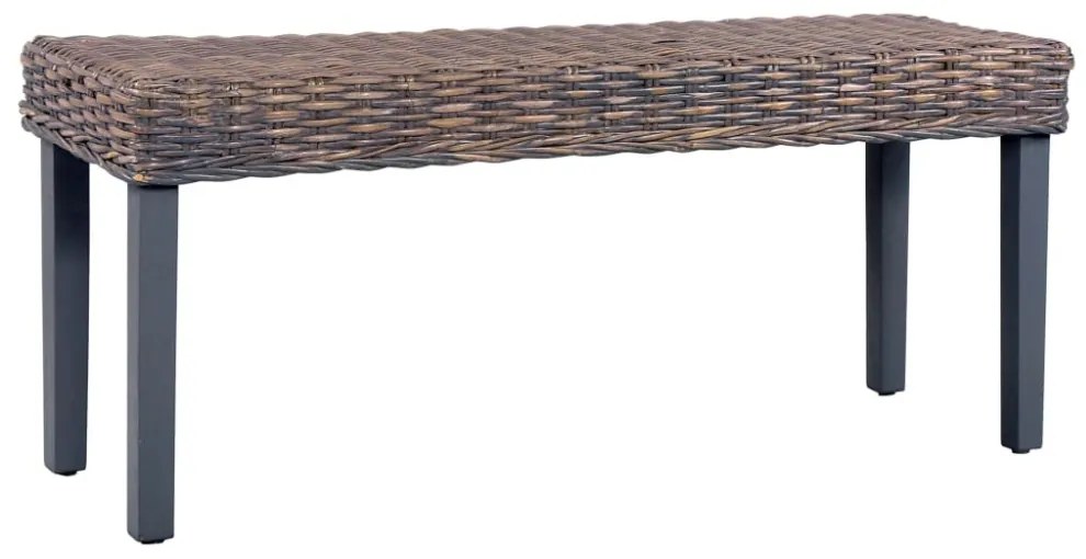 szürke természetes kubu rattan és tömör mahagóni fa pad 110 cm