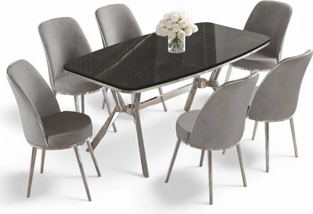 Lena étkezőgarnitúra, fekete márvány-króm, 160 cm – TR240CHR2904