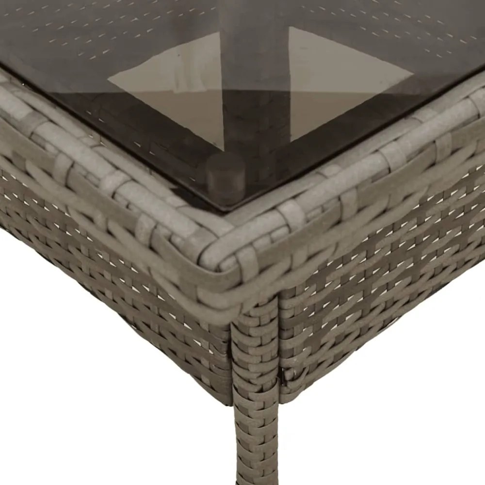 szürke polyrattan üveglapos kerti asztal 80 x 80 x 75 cm