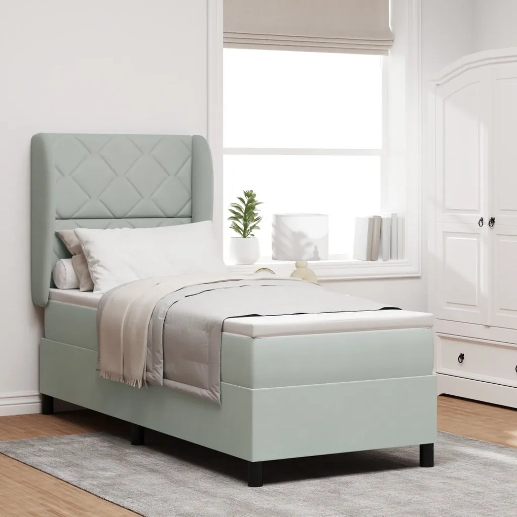 Boxspring Ágy Matrac Közép Szürke 80x200 cm Bársony