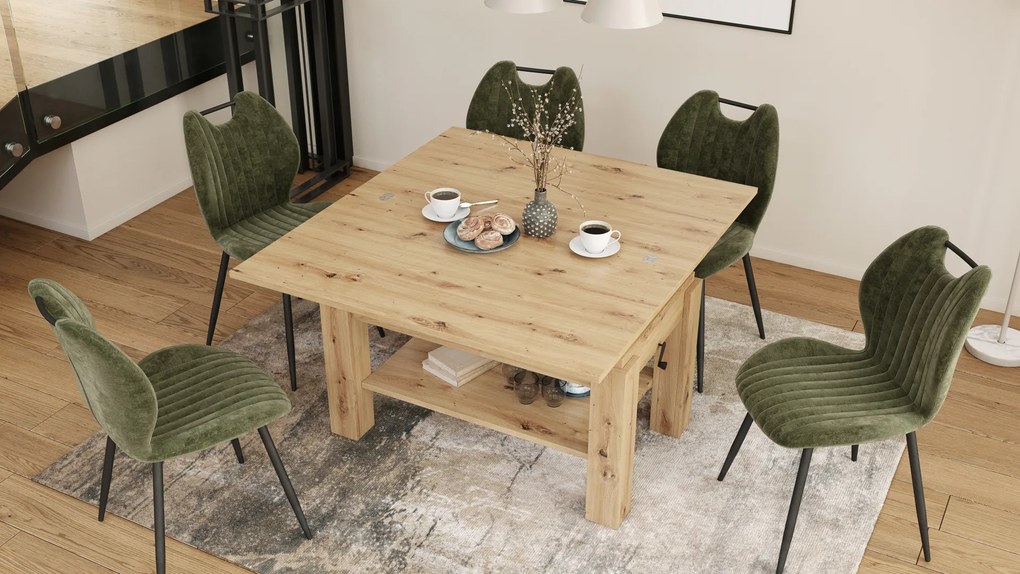 Mazzoni BRAWO Artisan Tölgy - NYITHATÓ/MAGASÍTHATÓ DOHÁNYZÓASZTAL POLCCAL ÉTKEZŐASZTALKÉNT IS HASZNÁLHATÓ