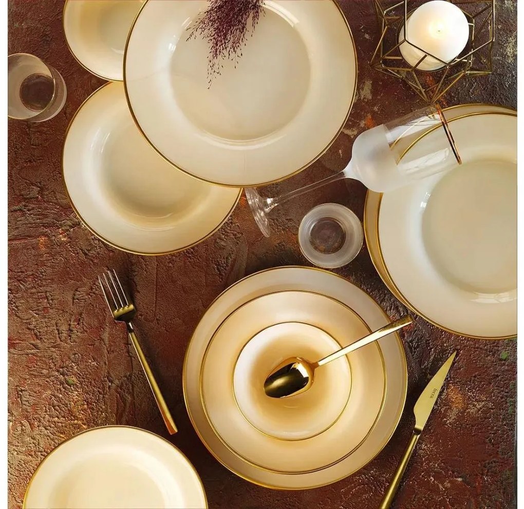 18 részes porcelán étkészlet – bézs-arany kivitel