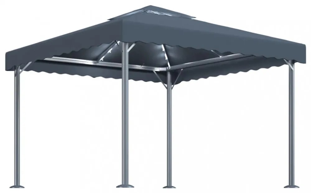 antracitszürke alumíniumpavilon LED fényfüzérrel 300 x 300 cm