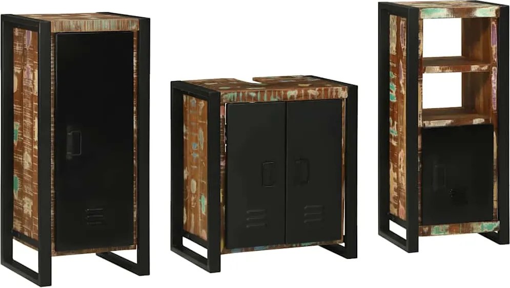 vidaXL Fürdőszoba bútor szett 3 pcs Szilárd Újrahasznosított Fa