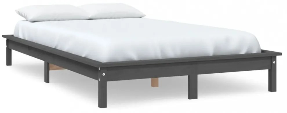 szürke tömör fenyőfa ágykeret 150 x 200 cm (King Size)