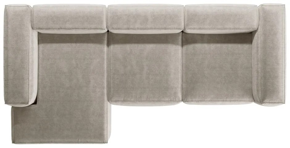 Bézs kordbársony sarokkanapé (bal oldali-heverő résszel) Bergamo – Cosmopolitan Design