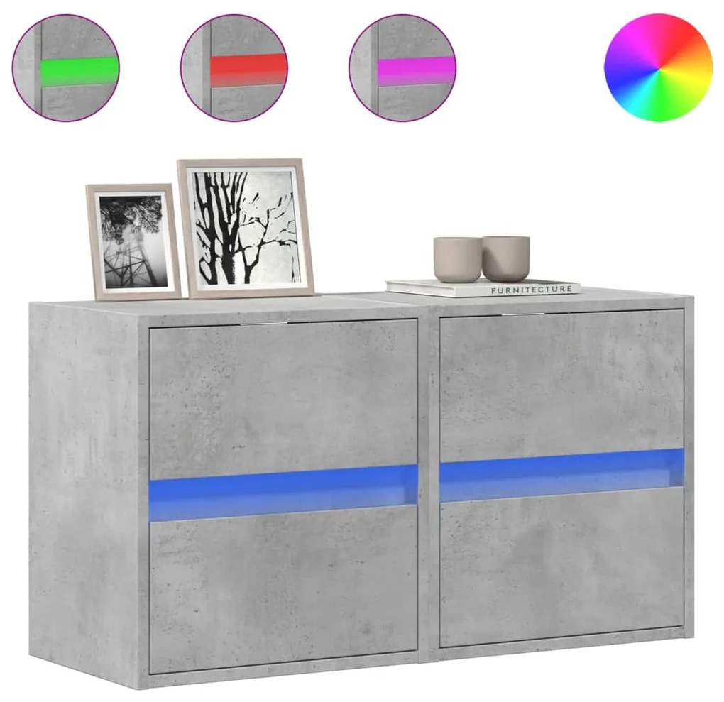 2 db betonszürke fali TV-szekrény LED-del 41 x 31 x 45 cm