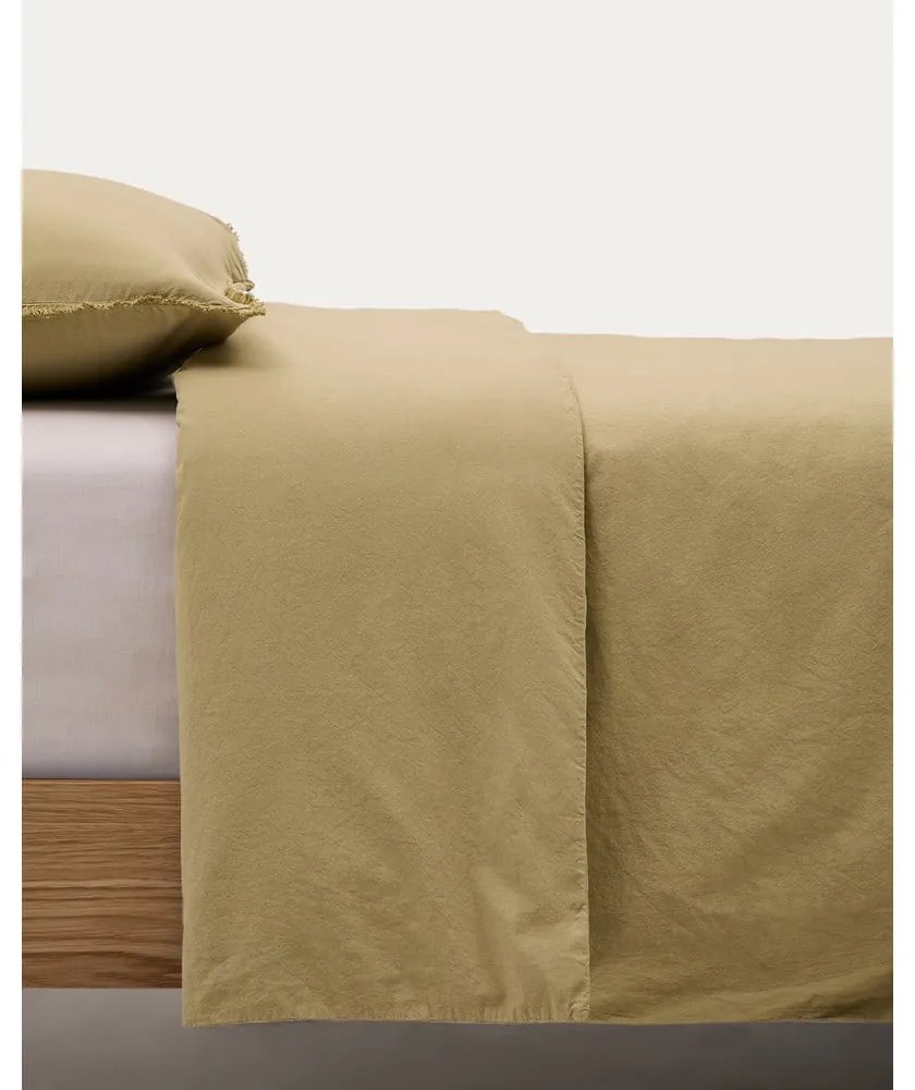 Sárga-zöld egyszemélyes hosszabbított pamut-perkál ágyneműhuzat 150x220 cm Sifinia – Kave Home