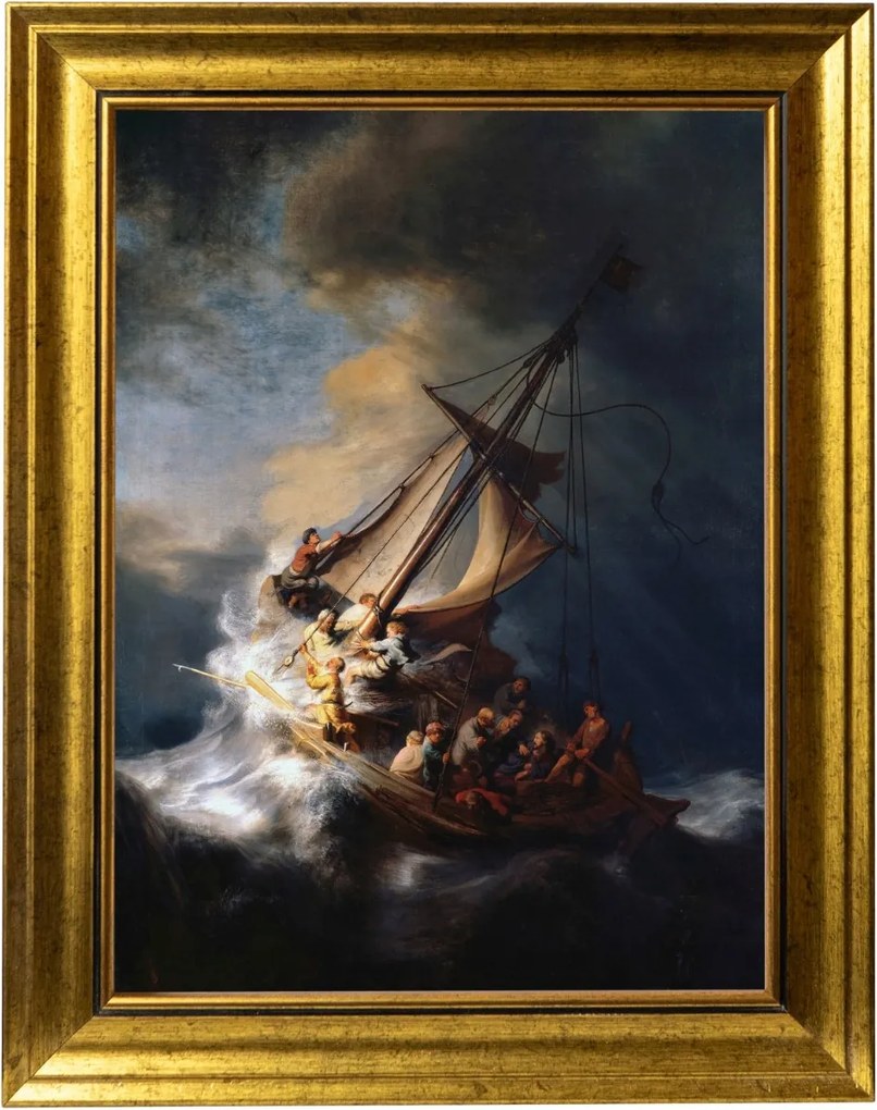 Vihar A Galileai Tavon Vászonkép Arany Keretben 30X40