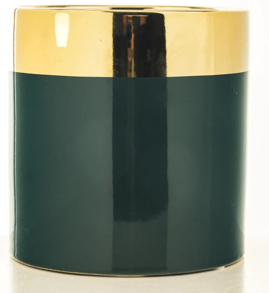 Modern design henger alakú fekete kerámia virágtartó kaspó arany szegélyes 16x15,5x15,5cm