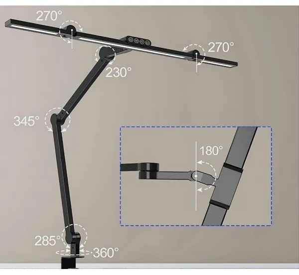 LED érintős asztali lámpa, állítható fényerő, 24W, 3000-6500K, CRI 92, fekete