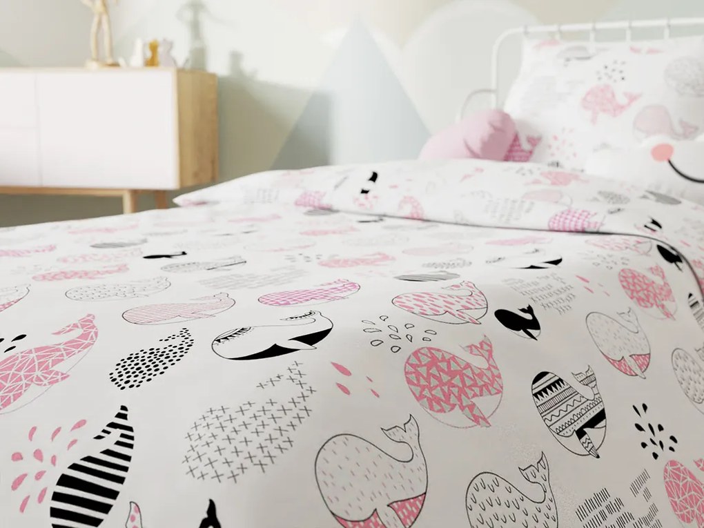 PINK HALACSKÁS fehér pamut ágyneműhuzat