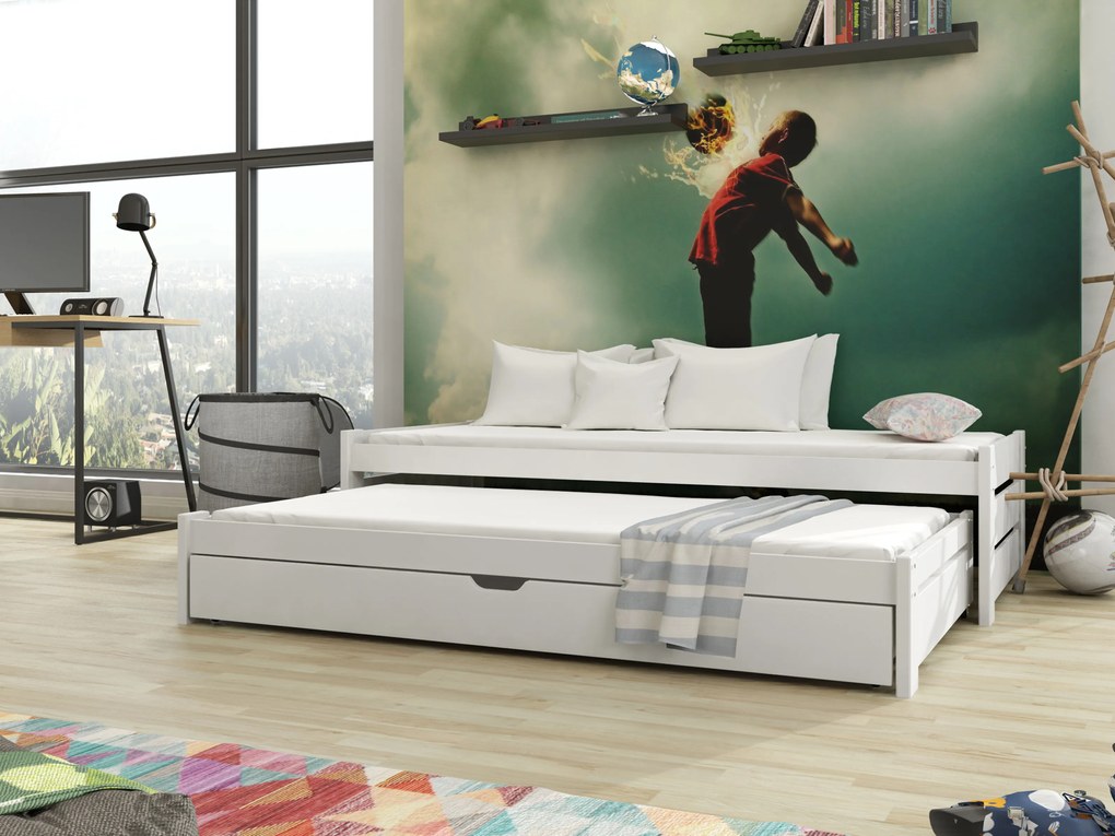 Gyerekágy 80 x 180 cm ANISSA (ágyráccsal és tárolóhellyel) (fehér). Akció -10%. 1013001