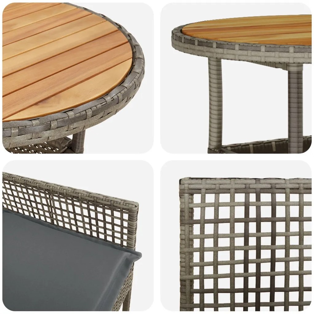 Étkező bútor szett 5-ös szett Szürke Rattan, Üveg Tartós