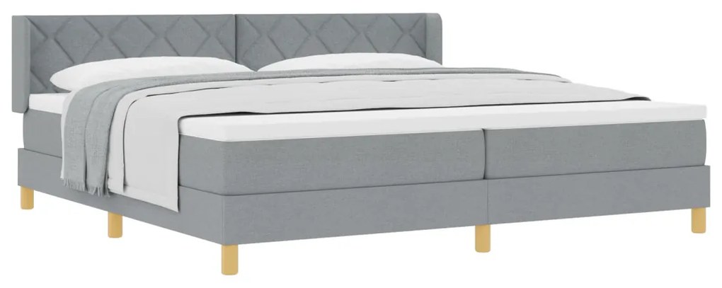 Boxspring ágy matraccal világosszürkében, 200 x 200 cm, szövet