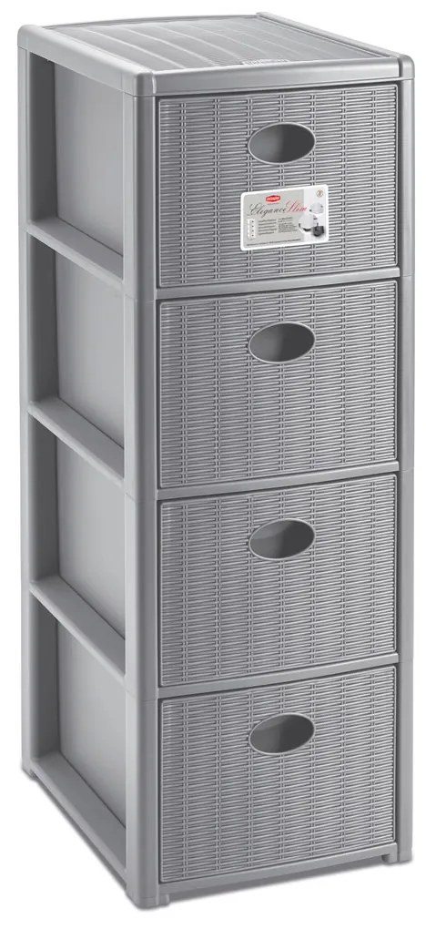 STEFANPLAST Tároló polc Elegance Slim, 4 fiókos, szürke