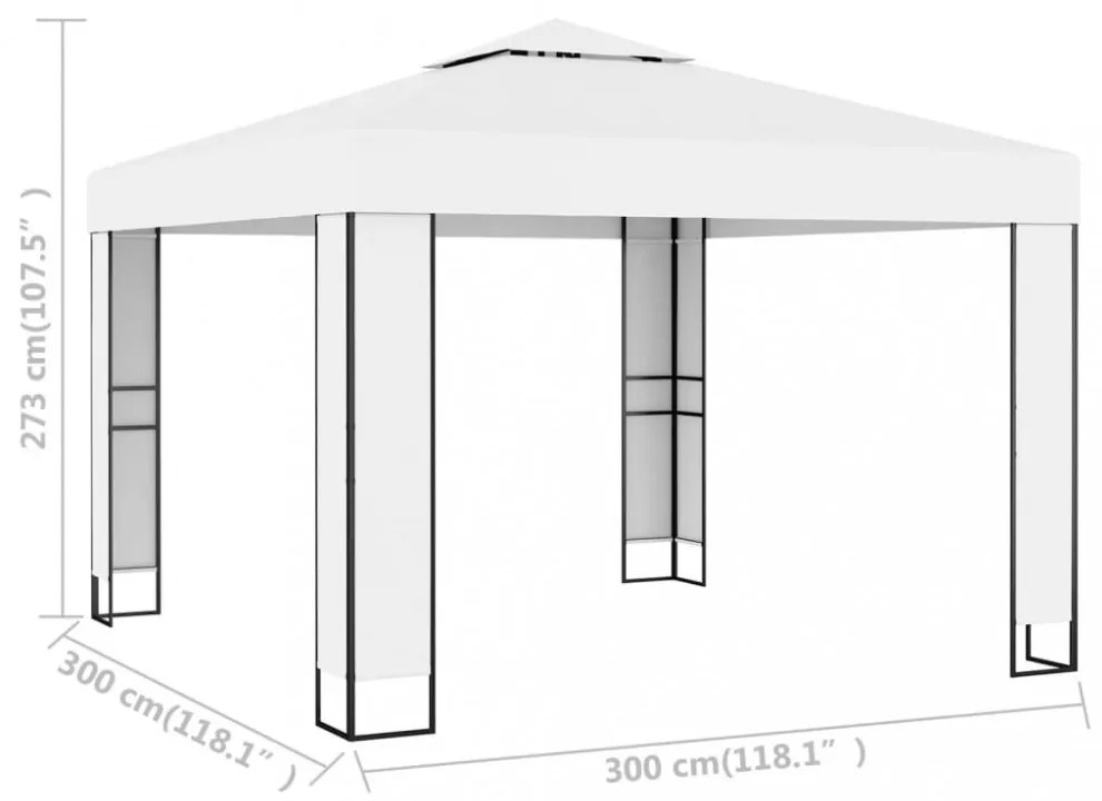 fehér dupla tetős pavilon 3 x 3 m