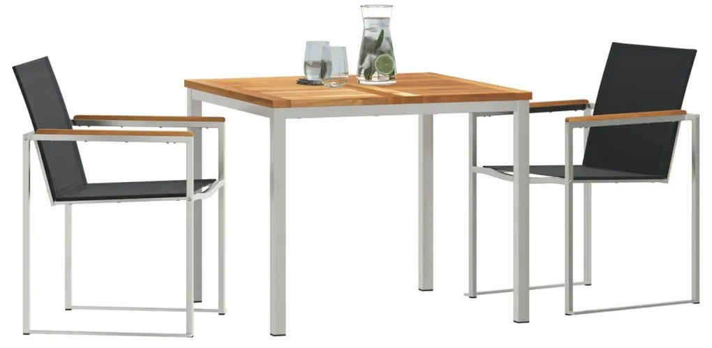 3 Részes Kerti Étkezőszett Tömör Fa Teak, Kültéri Étkezőasztal 90x90x74.5 cm Tömör Fa Teak