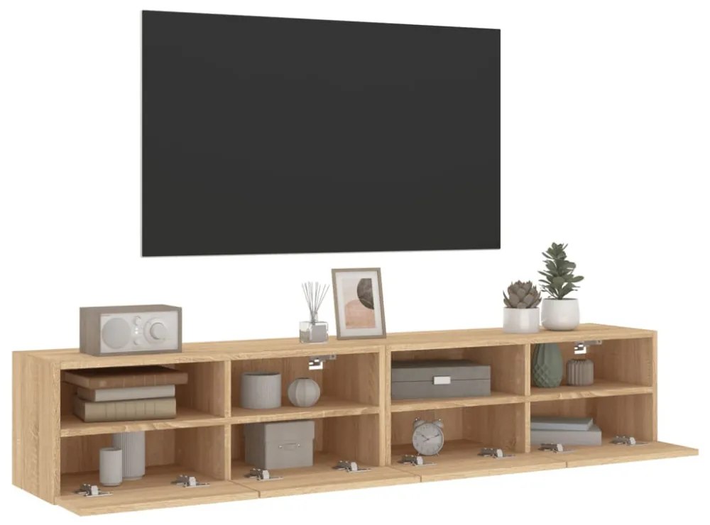 2 db sonoma tölgy színű szerelt fa fali TV-szekrény 80x30x30 cm
