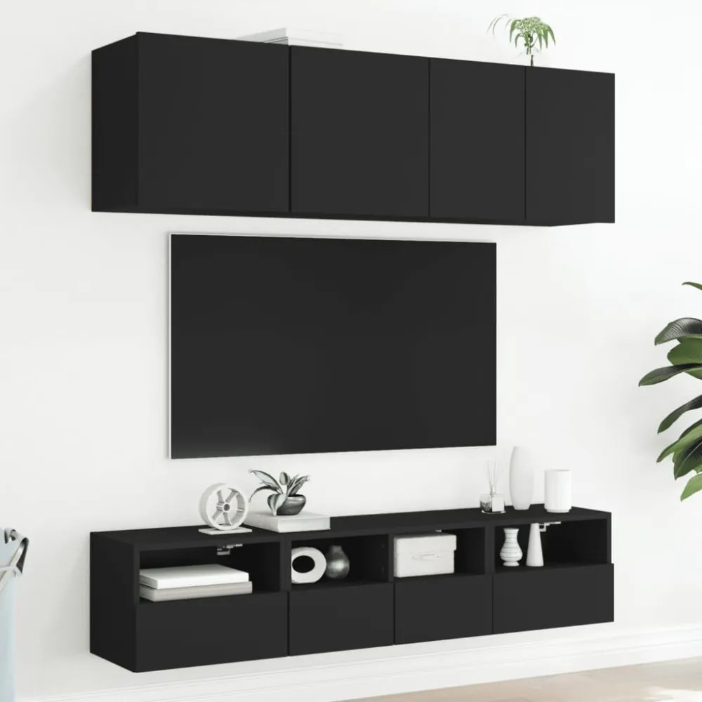 fekete szerelt fa fali TV-szekrény 40 x 30 x 30 cm
