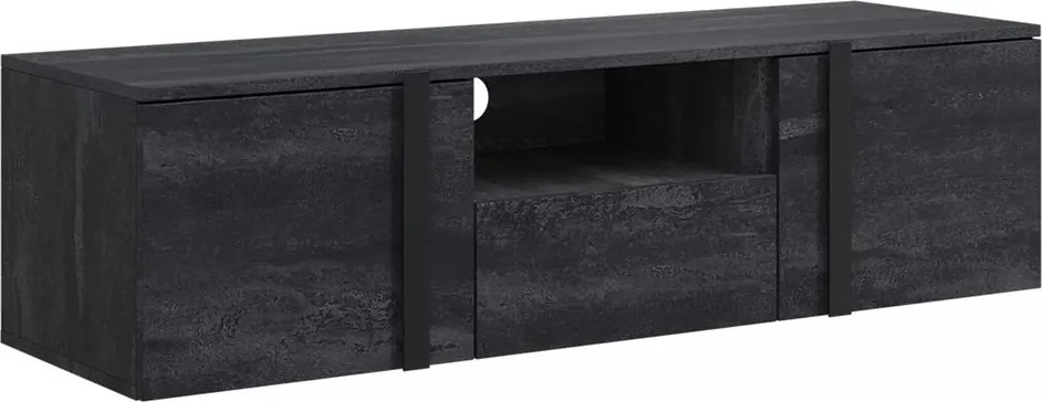 Verica 150 cm-es TV-szekrény, falra szerelhető, nyitott polccal - szénfekete / fekete fogantyúk
