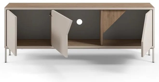 Krémszínű-natúr színű komód tölgyfa dekorral 150x55x35 cm Lilou – Marckeric