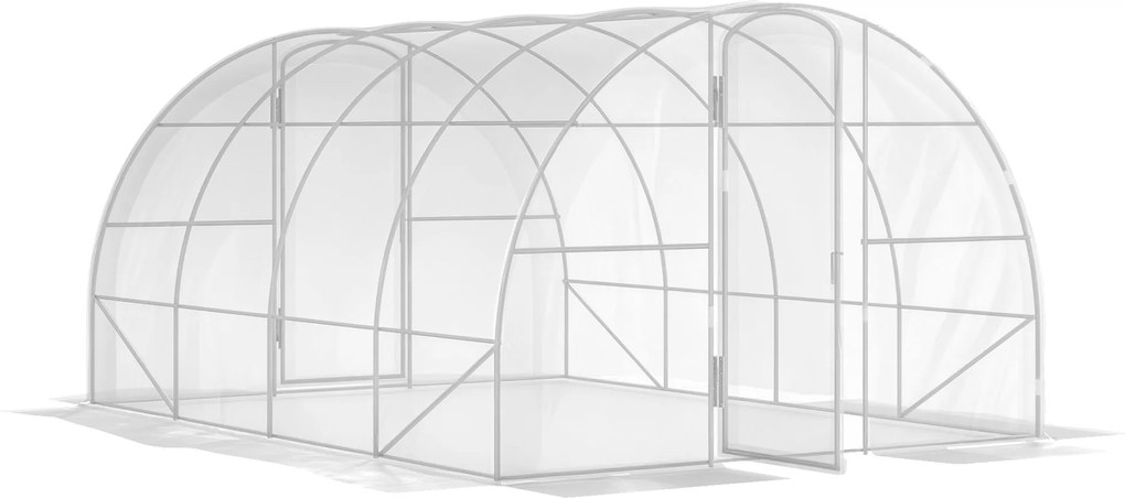 Outsunny 4x3x2m Alagút Üvegház 2 Ajtóval PE 150g/m² Lefedéssel, Galvanizált Acél Kerettel és Ívelt Tetővel Növények és Virágok Neveléséhez | Aosom