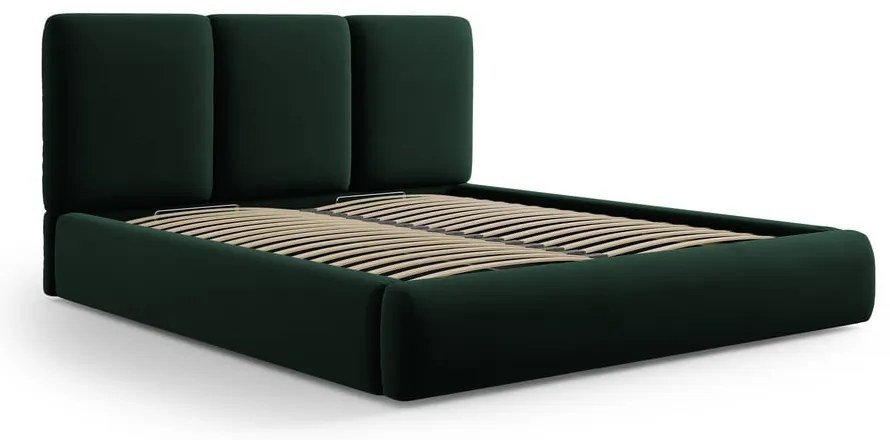 Sötétzöld bársony kárpitozott ágyneműtartós franciaágy ágyráccsal 140x200 cm Brody – Mazzini Beds