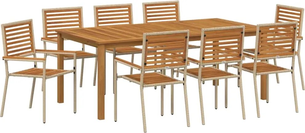 vidaXL Kert étkező szett 9 pcs Bézs Tömör Akácfa