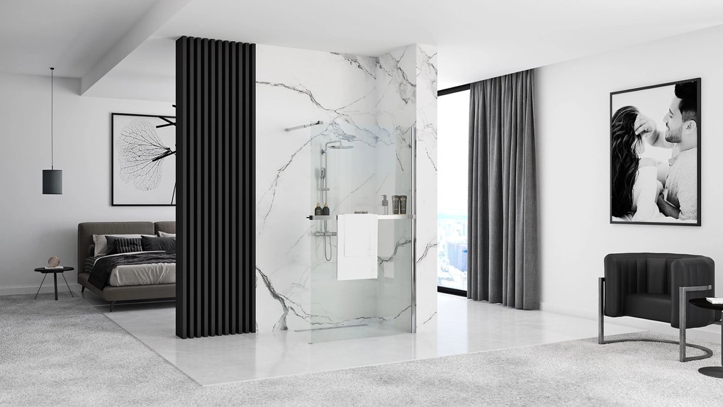 Rea Aero, zuhanyparaván WALK-IN 80x195 cm + EVO polc és törölközőtartó, KPL-K0615