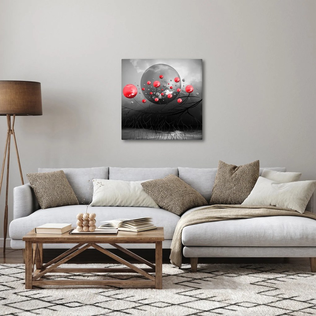 Piros absztrakt gömbök képe (30x30 cm)