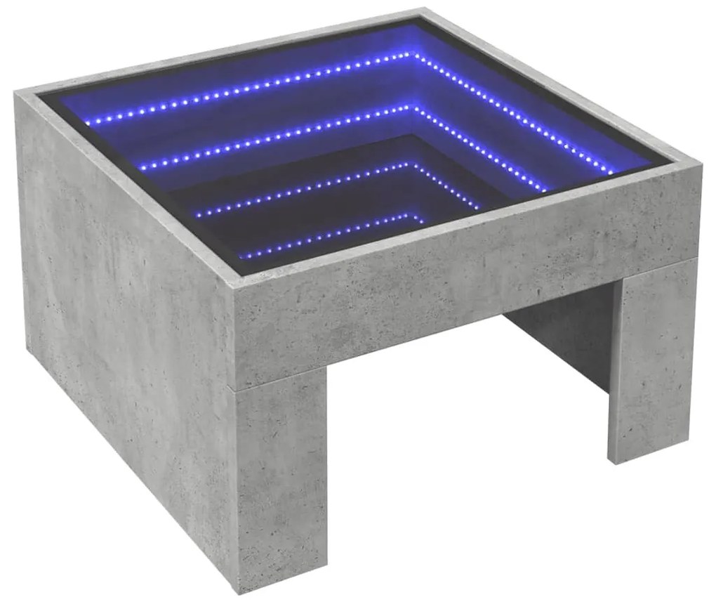 Betonszürke végtelen hatású LED-es dohányzóasztal 50x50x30 cm