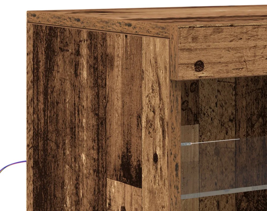 LED világítással ellátott büfé régi fa 181,5x37x67 cm újrahasznosított fa