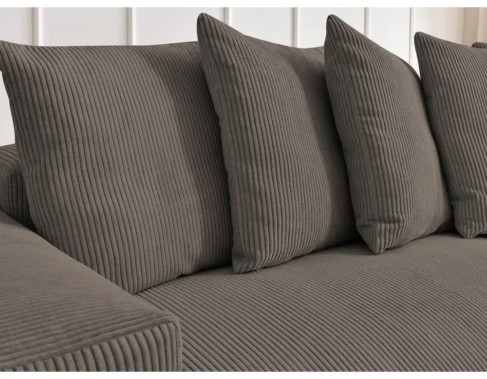 Szürkésbarna kordbársony kinyitható-tárolóhelyes sarokkanapé Voltaire – Bobochic Paris