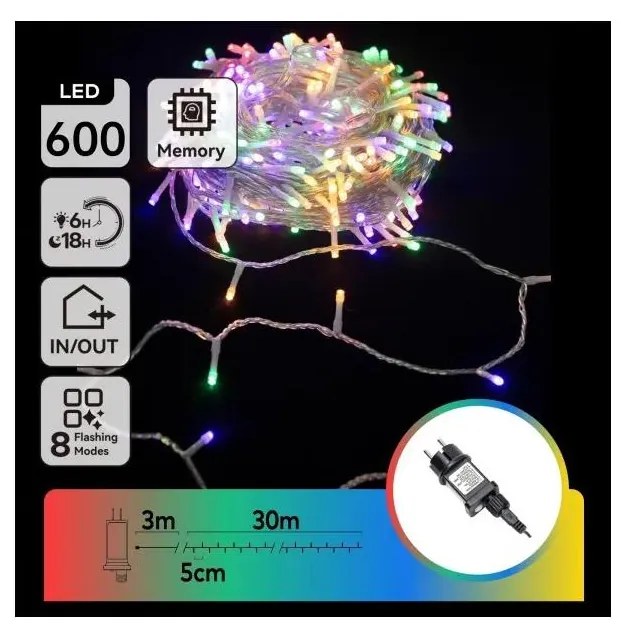 Aigostar - LED RGBY kültéri karácsonyi fényfüzér, 600 LED / 6 W / 230 V, 30 m, IP44