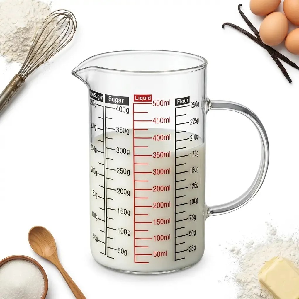 Konyhai Mérőpohár 500 ml Hőálló Üveg Beosztással