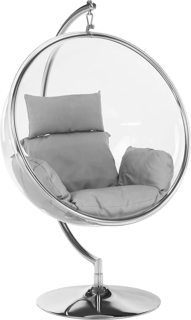 Függő fotel állvánnyal, átlátszó/ezüst/szürke, BUBBLE NEW TYP 3