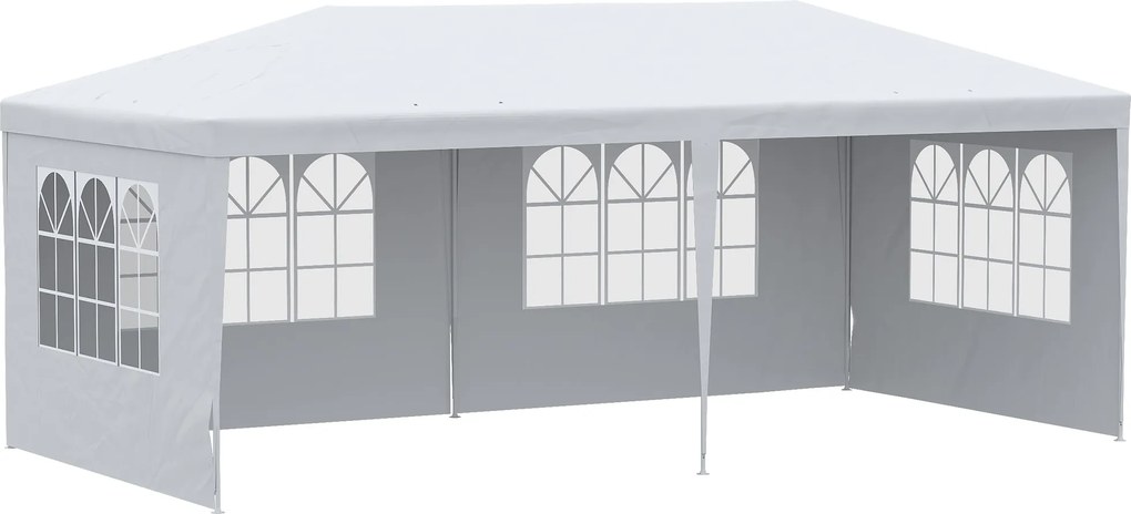 Outsunny Kerti Pavilon Leszedhető Oldalfalakkal 6x3 m Napernyő Pavilon 4 Áttetsző Ablakkal, 12 Lejárati Nyílással és Anti-UV Acélváz Téli Időjárásálló