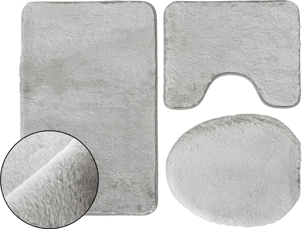 Fürdőszobaszőnyeg Csúszásgátló Lombok Puha Bolyhos Világos Szürke 3 részes