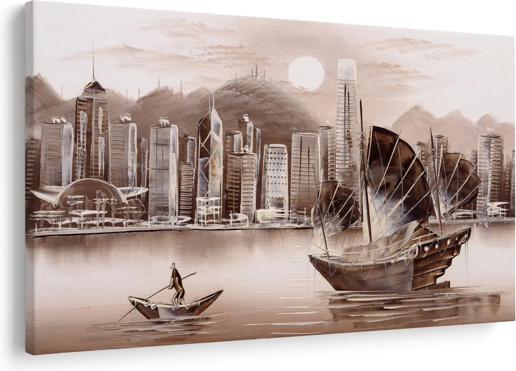 Kép - Victoria Harbour, Hong Kong, szépia hatás (90x60 cm)