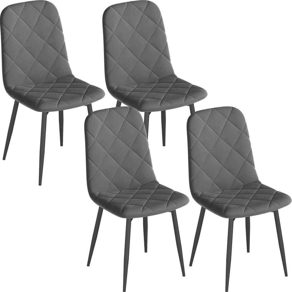 HOMCOM 4 db Modern Étkezőszék, Puhával Borítva Acél Lábakkal, Nappalihoz 45x54x87 cm Szürke | Aosom