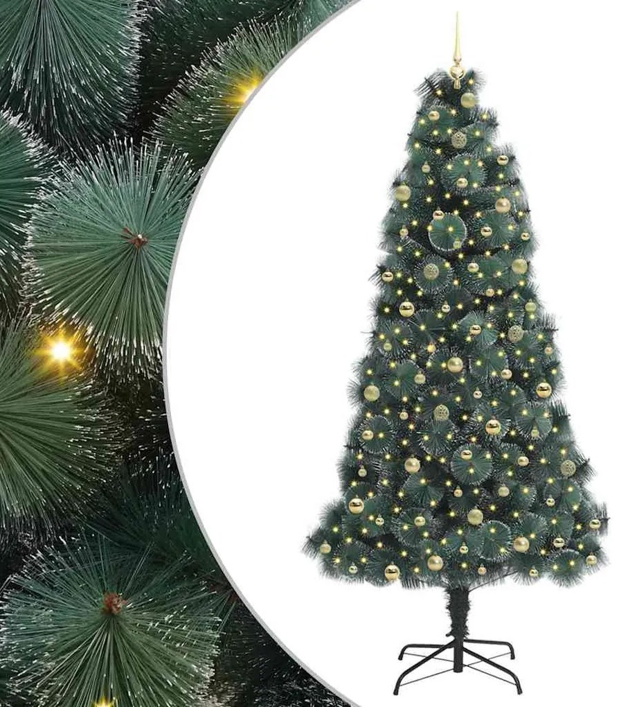 Műfenyő Kivilágított Karácsonyfa Gömbökkel Zöld 240 cm PET