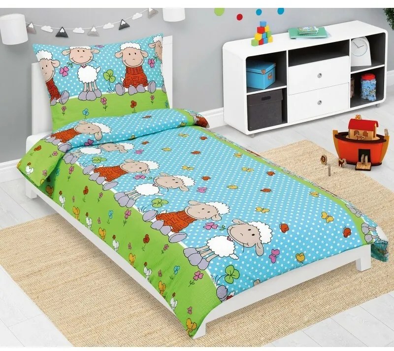 Bellatex Gyermek krepp ágynemű Juh kék, 140 x 200,70 x 90 cm, 140 x 200, 70 x 90 cm