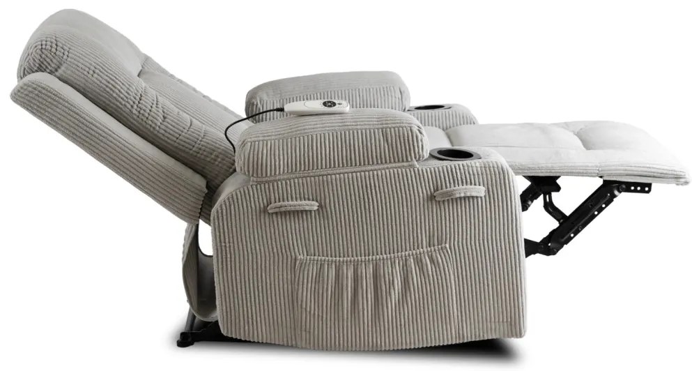 Elektromosan Vezérelhető Masszázsfunkciós Relaxfotel Szürke Kordbársony Kárpittal. BOX2