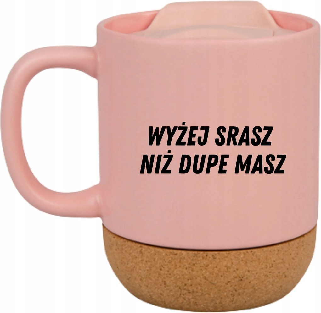 Rózsaszín Bögre Fedéllel És Parafa Aljjal Ajándék