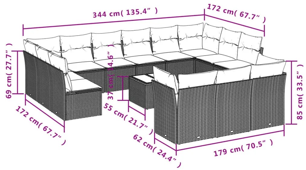 14 részes barna polyrattan kerti ülőgarnitúra párnákkal